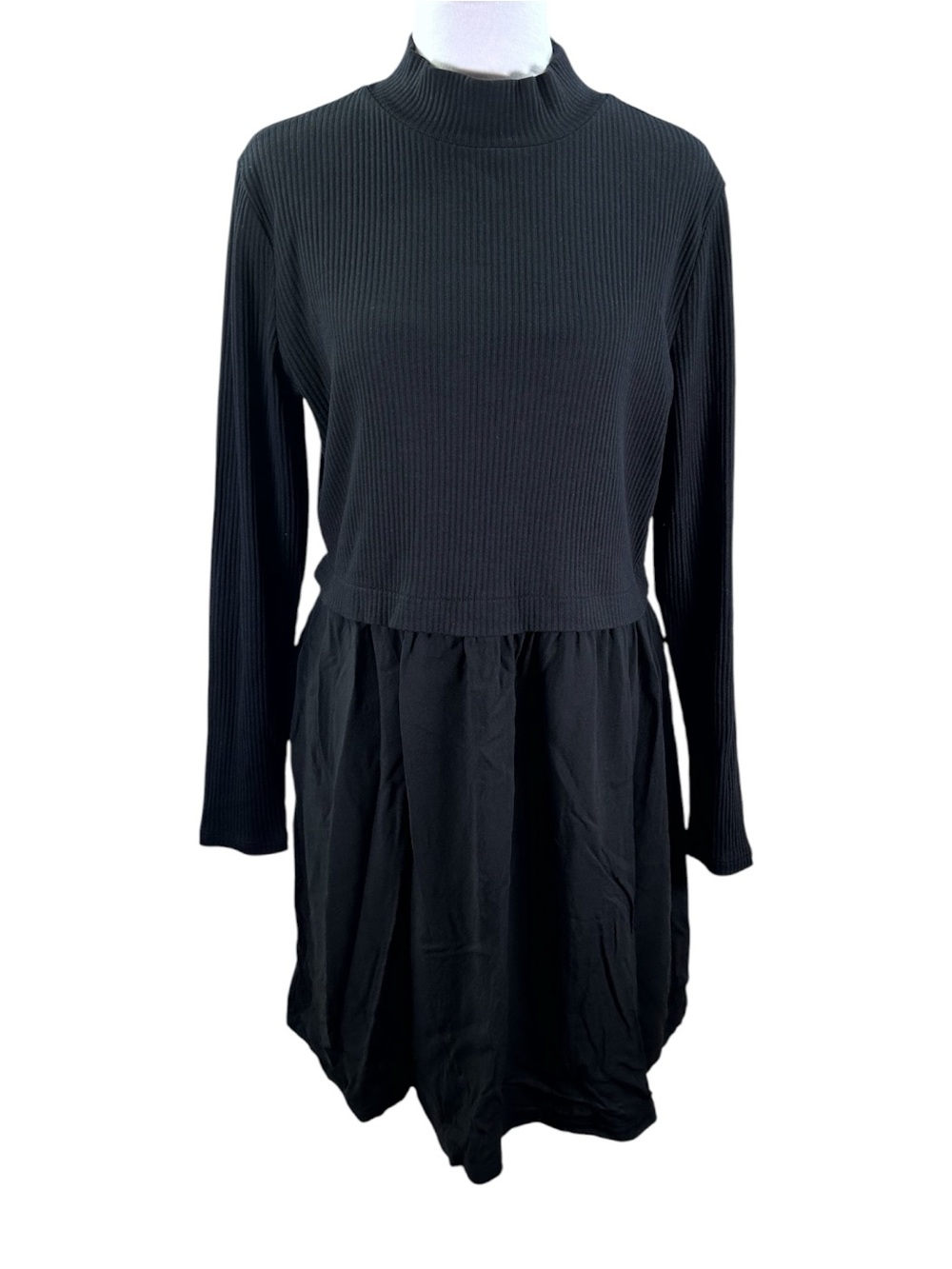 Maurices Mixed Fabric Mock Neck Mini Dress Women’s L Black Ribbed Knit